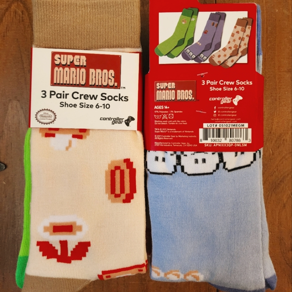 Super Mario 3-Pack Adult Socks Size 6-10